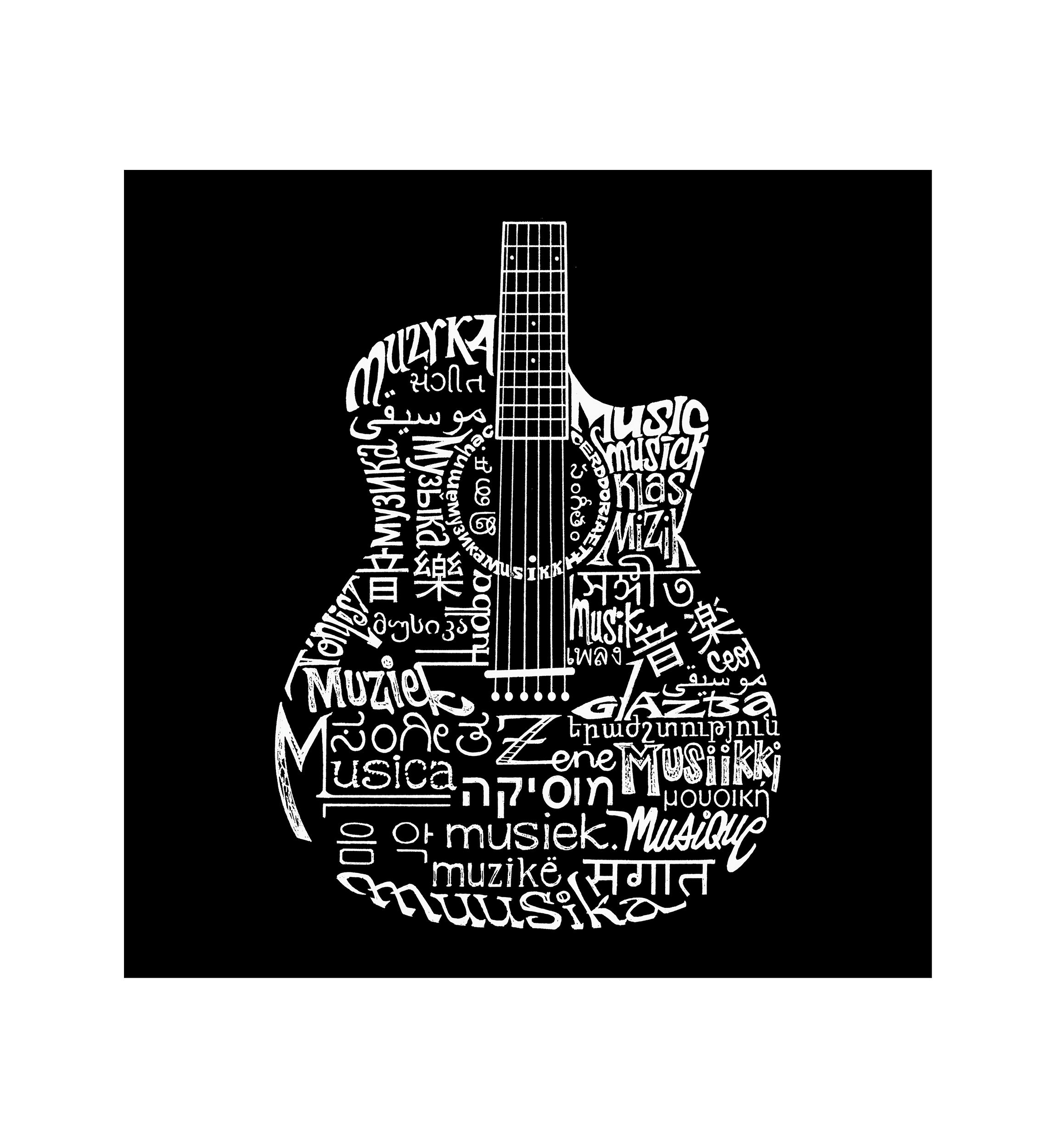 Word Art Long Sleeve T-Shirt - Languages Guitar