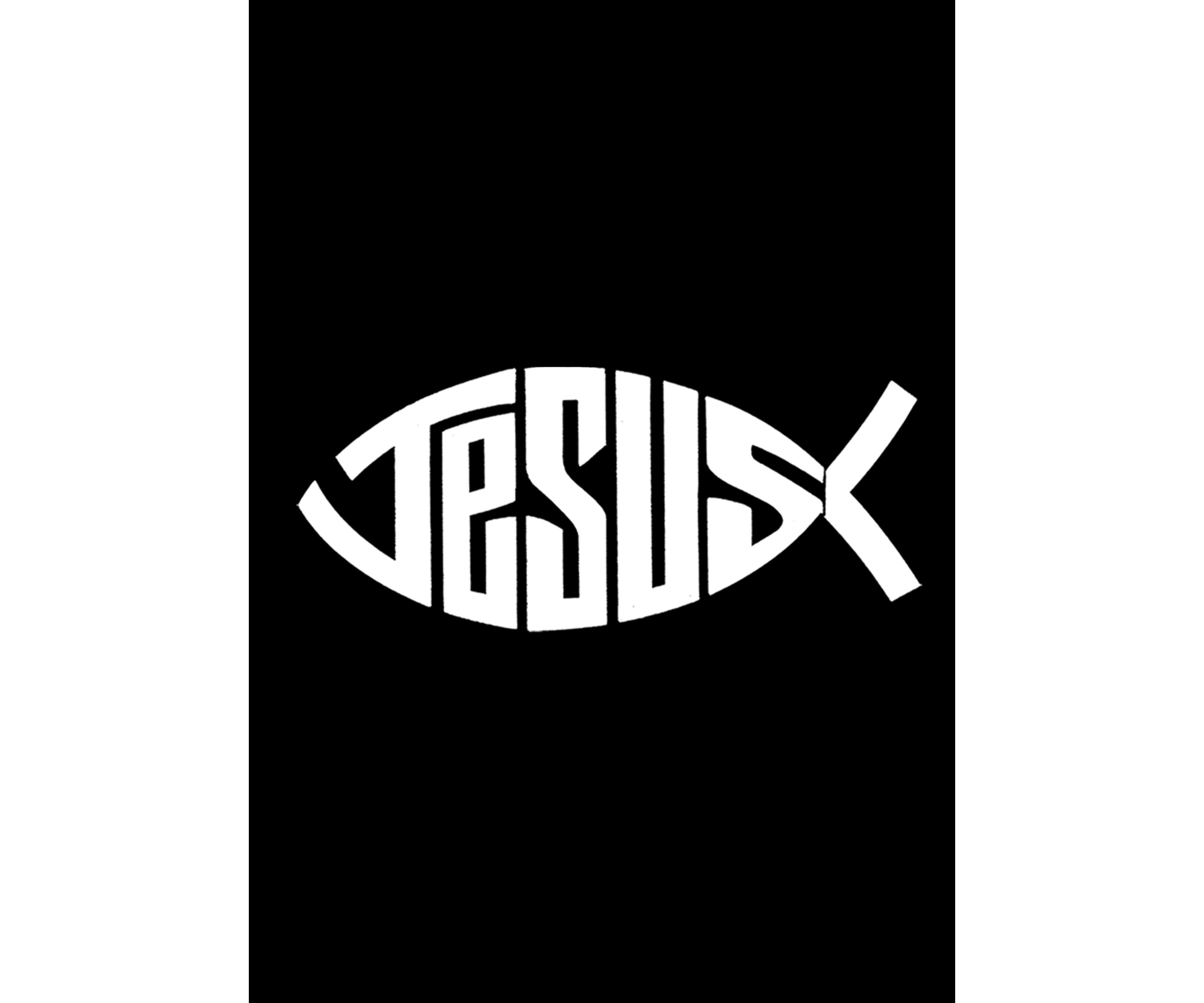 Word Art Long Sleeve Graphic T-Shirt - Christian Jesus Name Fish Symbol