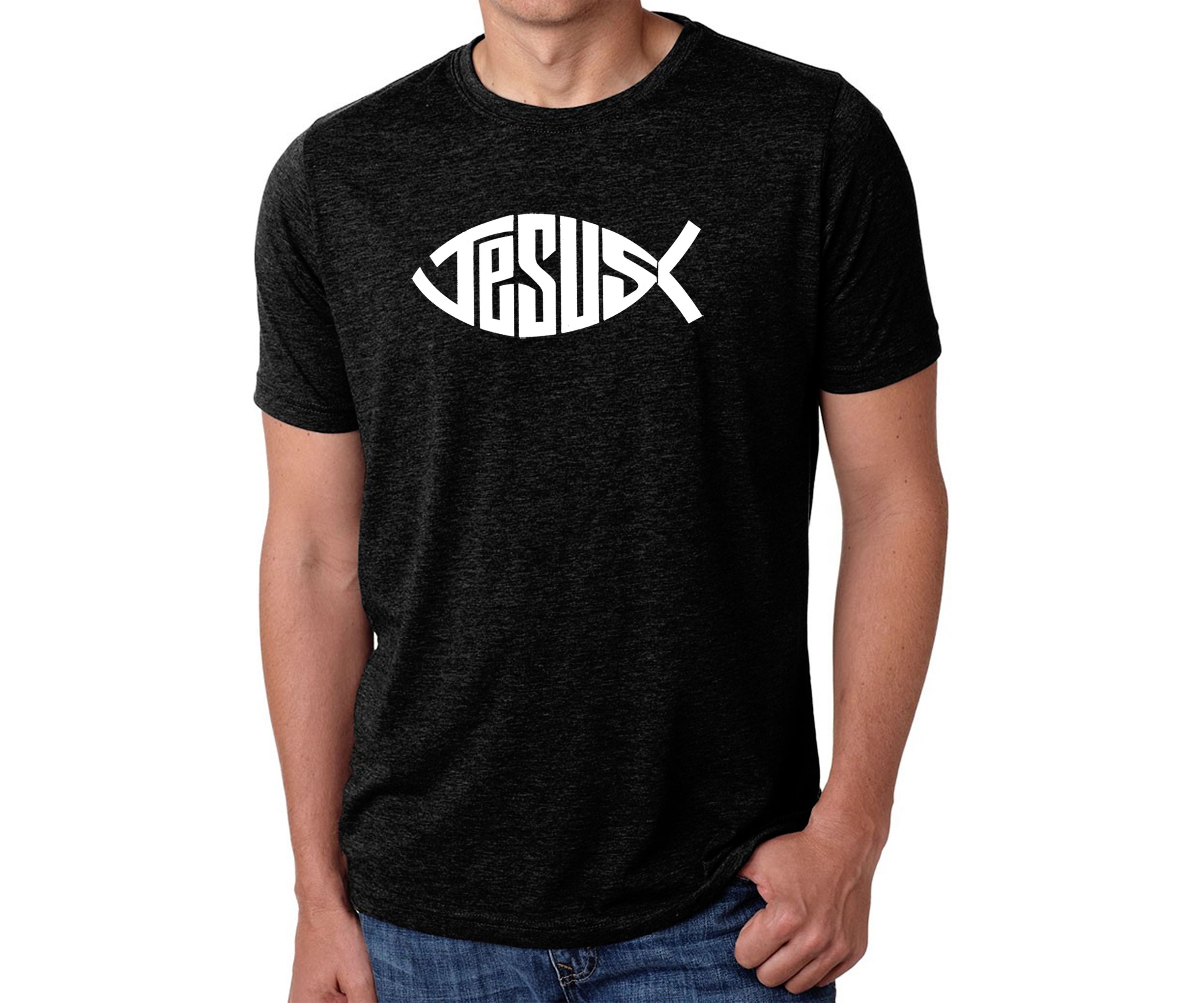 Premium Blend Word Art Graphic T-Shirt - Christian Jesus Name Fish Symbol