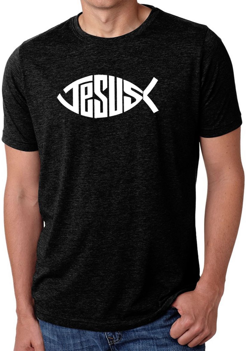 Premium Blend Word Art Graphic T-Shirt - Christian Jesus Name Fish Symbol