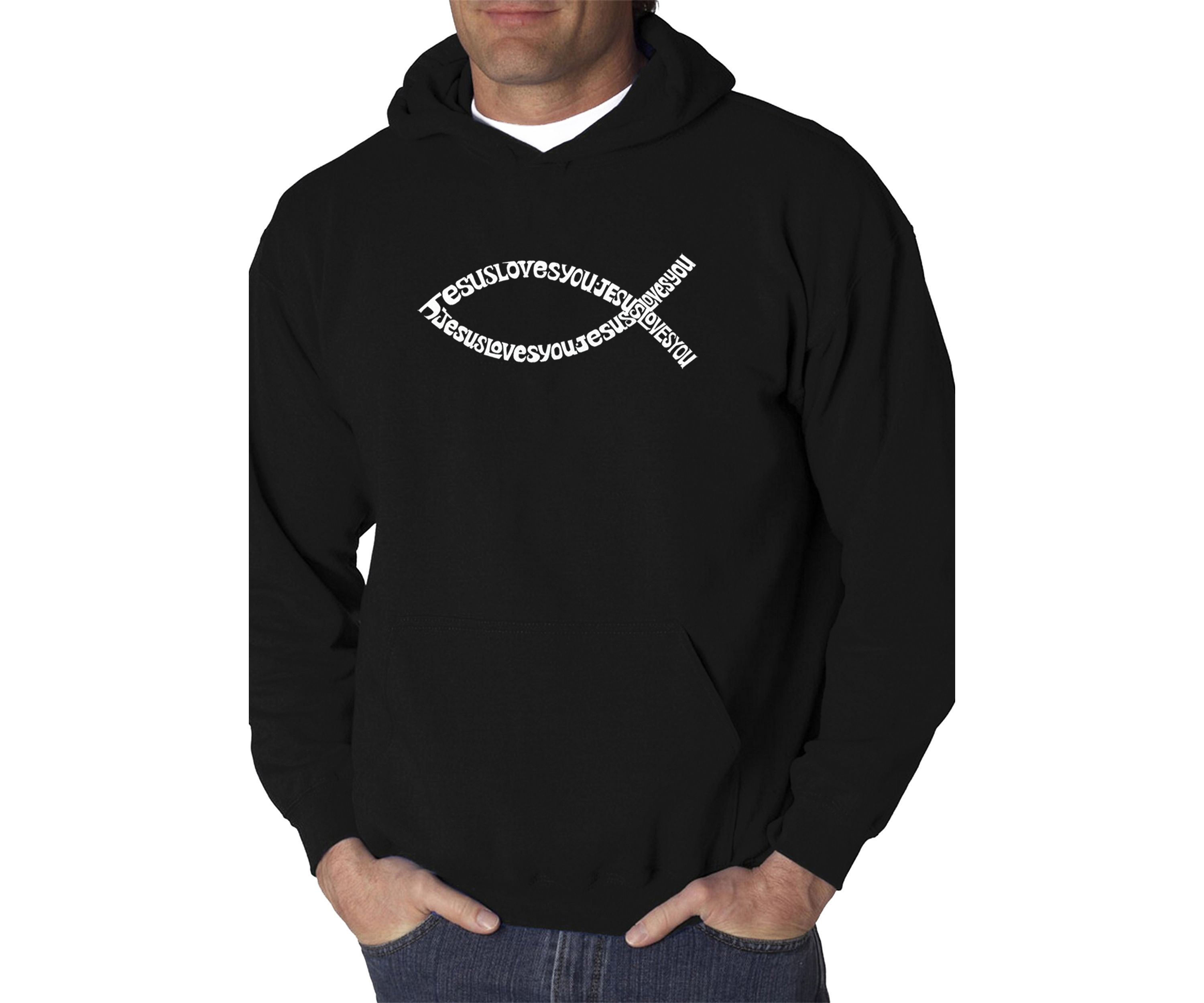 Word Art Hooded Graphic Sweatshirt - Jesus Loves You