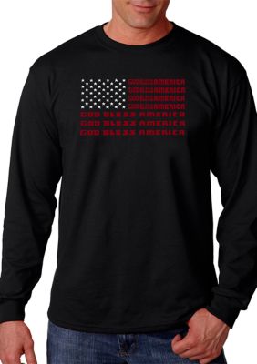 LA Pop Art Men's Word Art Long Sleeve T-shirt - God Bless America, Black, Small