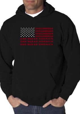LA Pop Art Men's Word Art Hooded Graphic Sweatshirt - God Bless America, Black, 4XL