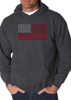 LA Pop Art Men's Word Art Hooded Graphic Sweatshirt - God Bless America, Grey, 4XL