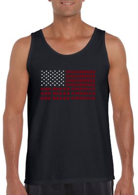 LA Pop Art Men's Word Art Graphic Tank Top - God Bless America, Black, 3XL