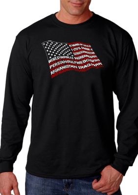 LA Pop Art Men's Word Art Long Sleeve T-Shirt - American Wars Tribute Flag