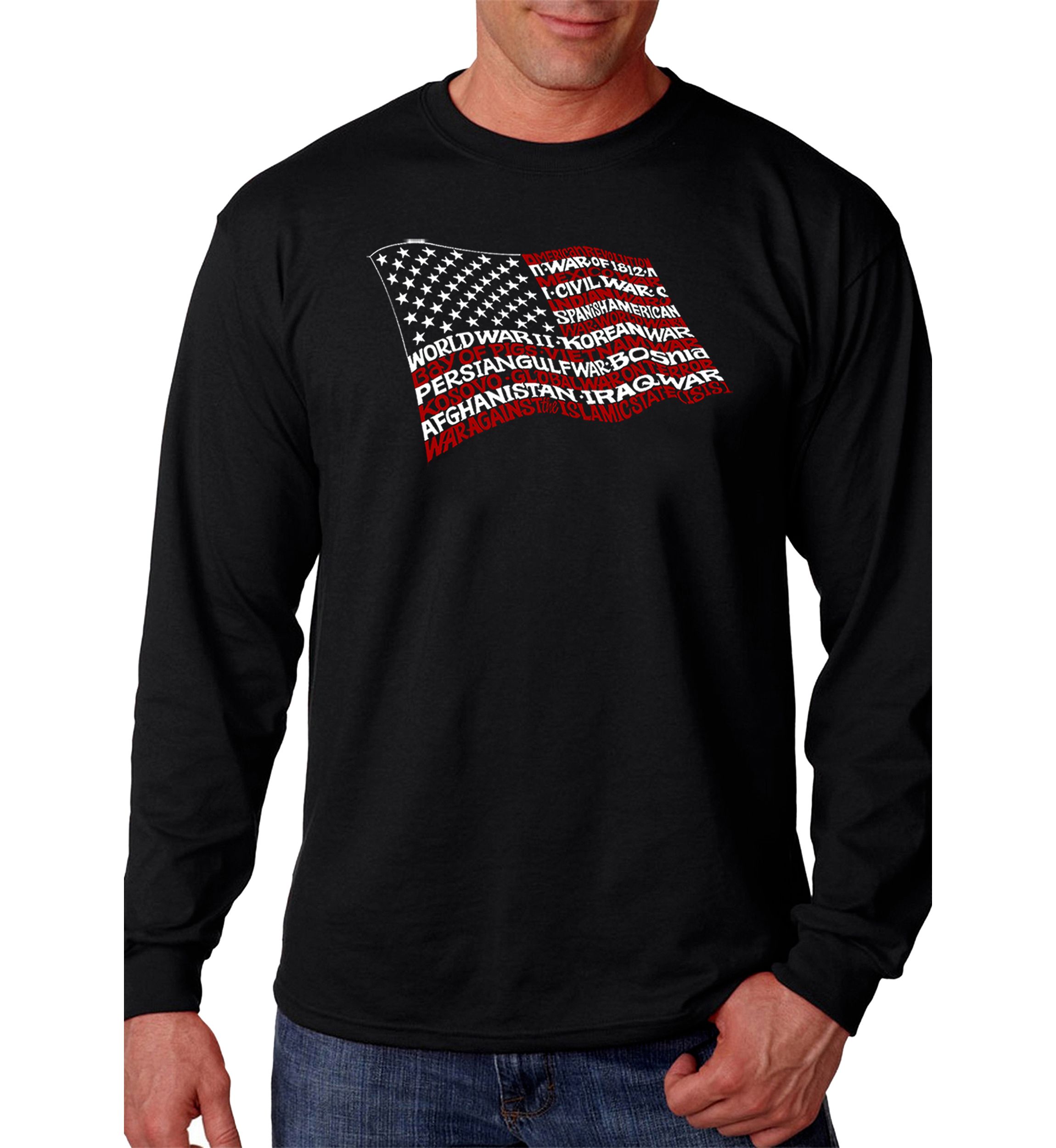 Word Art Long Sleeve T-Shirt - American Wars Tribute Flag