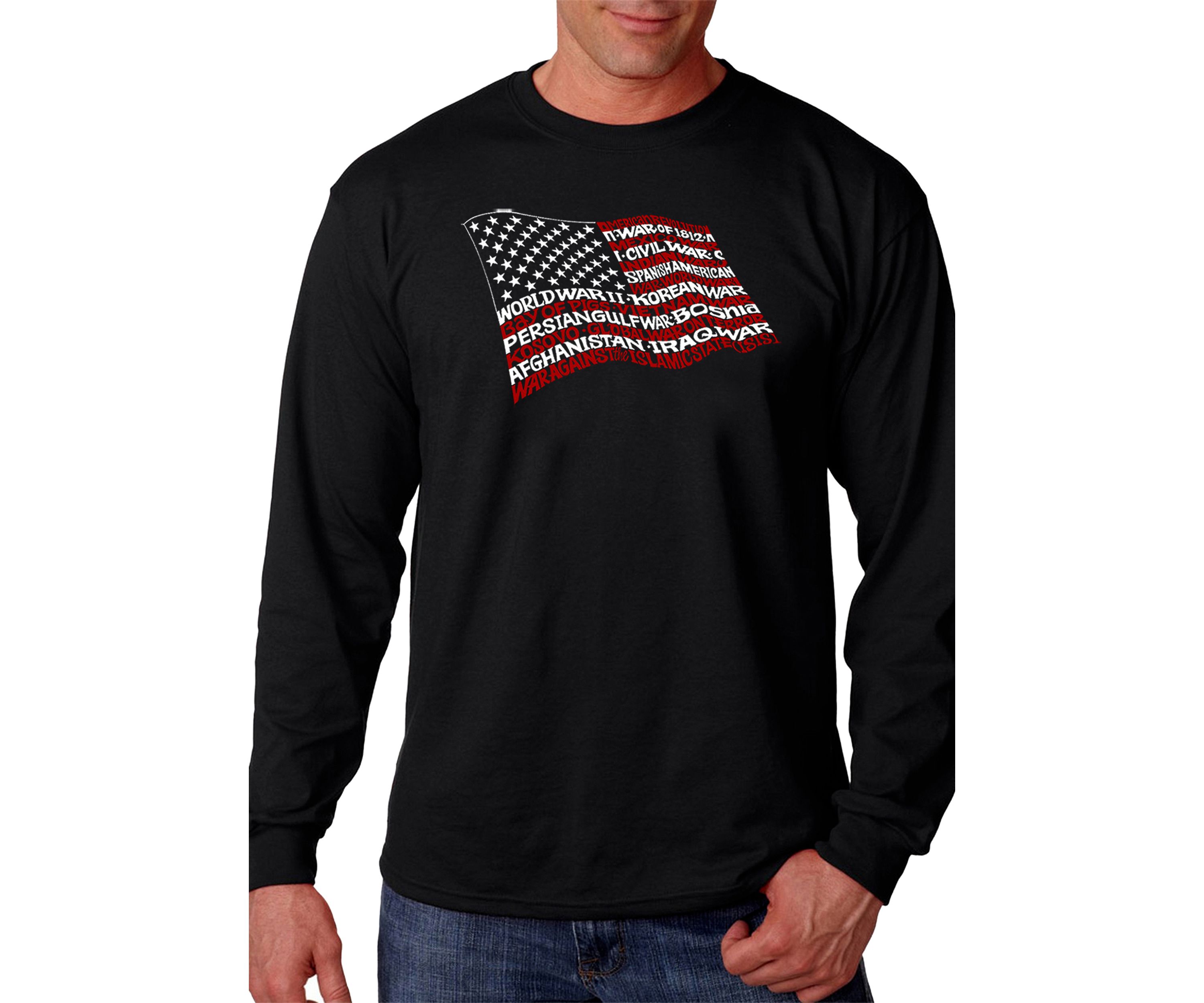 Word Art Long Sleeve T-Shirt - American Wars Tribute Flag