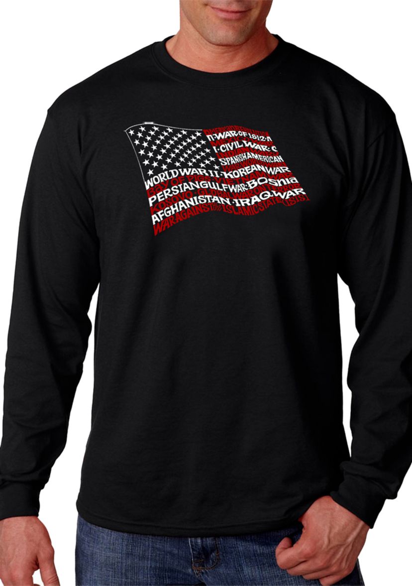 Word Art Long Sleeve T-Shirt - American Wars Tribute Flag