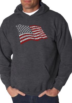 LA Pop Art Men's Word Art Hooded Sweatshirt - American Wars Tribute Flag, Grey, XL