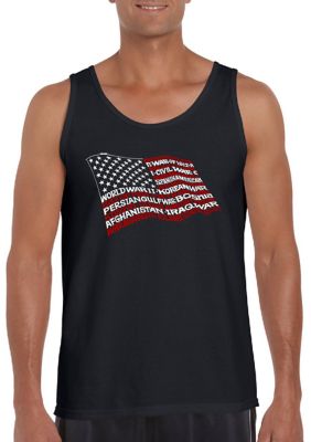 LA Pop Art Men's Word Art Tank Top - American Wars Tribute Flag