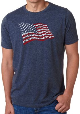LA Pop Art Men's Premium Blend Word Art T-Shirt - American Wars Tribute Flag, Blue, 3XL