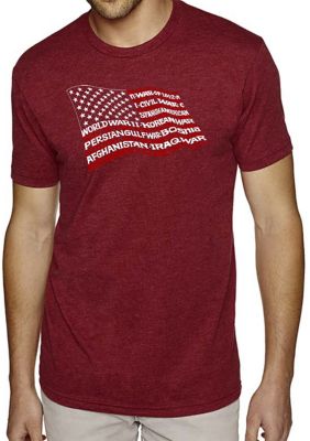 LA Pop Art Men's Premium Blend Word Art T-Shirt - American Wars Tribute Flag, Burgundy, XL