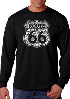 LA Pop Art Men's Word Art Long Sleeve T-Shirt - Route 66 - Life is a Highway, Black, XL