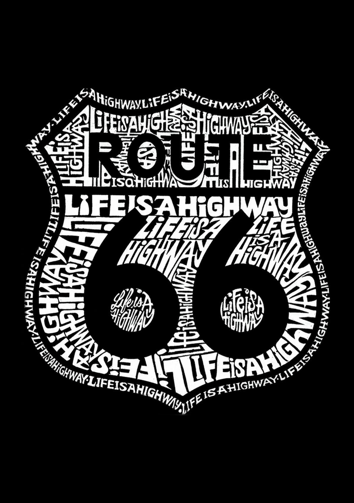 Word Art Long Sleeve T-Shirt - Route 66 - Life is a Highway