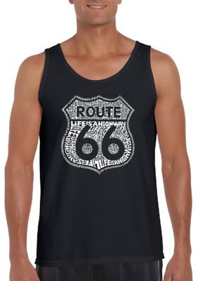 LA Pop Art Men's Word Art Tank Top - Route 66 - Life is a Highway