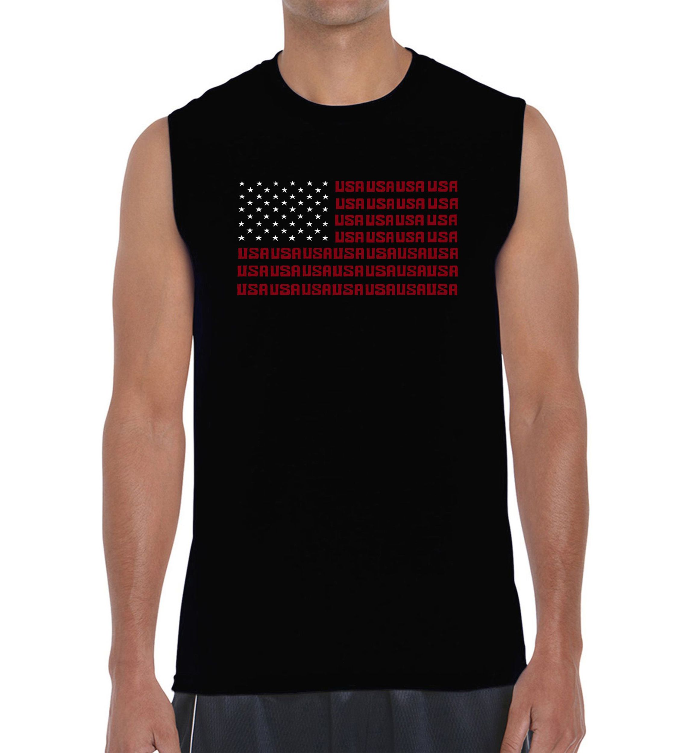 Word Art Graphic USA Flag Sleeveless T-Shirt
