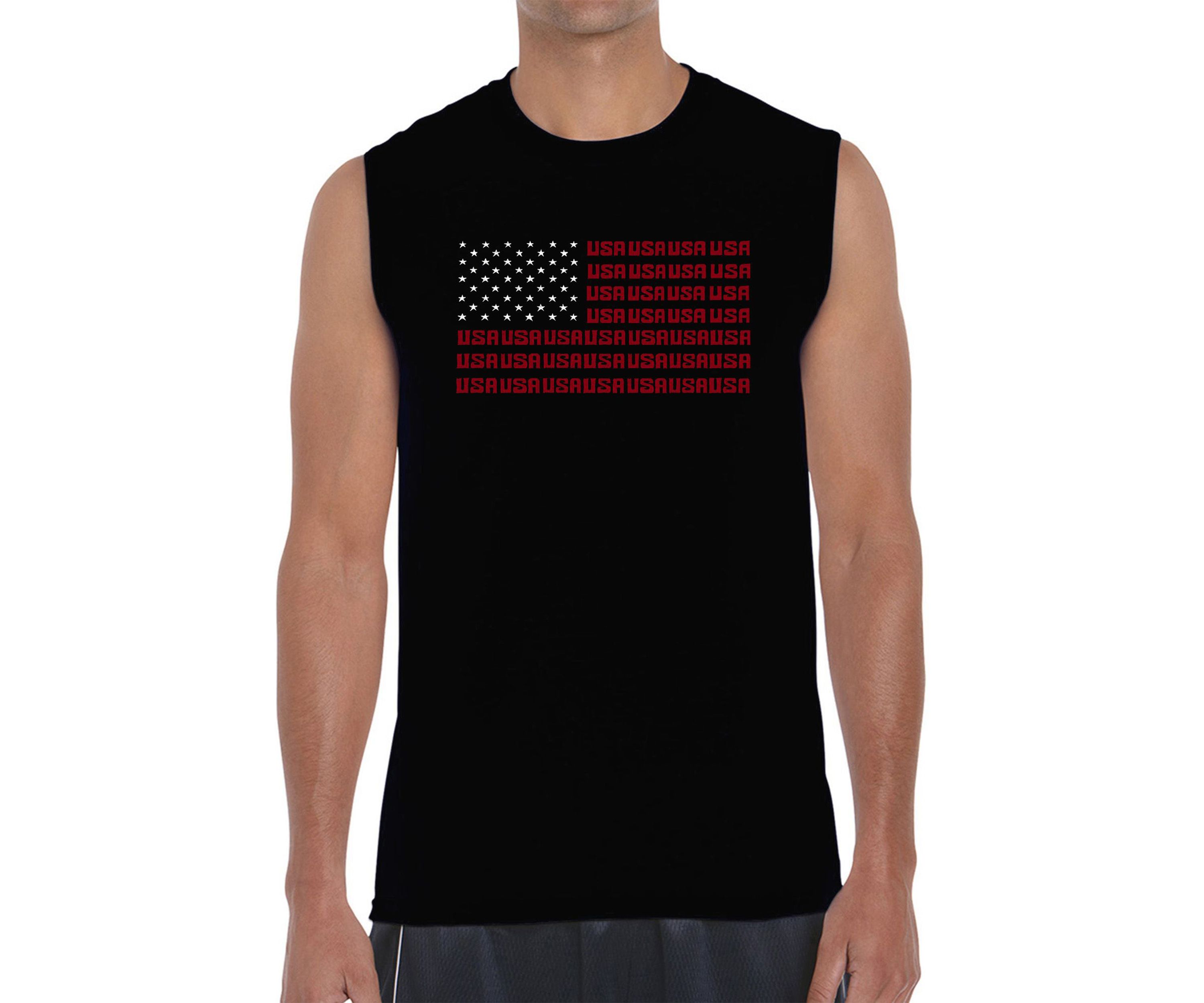 Word Art Graphic USA Flag Sleeveless T-Shirt