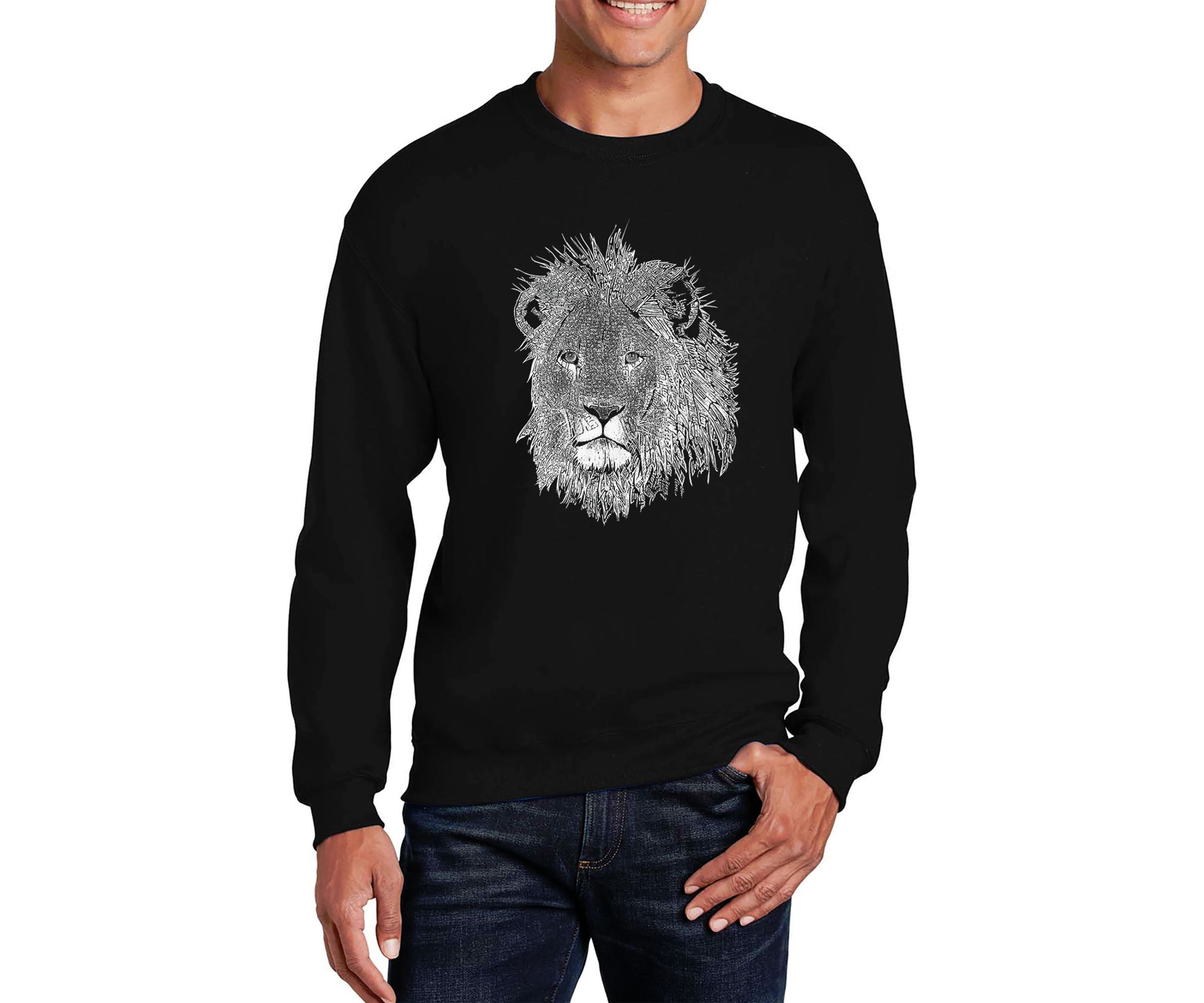 Word Art Graphic Lion Crewneck Sweatshirt