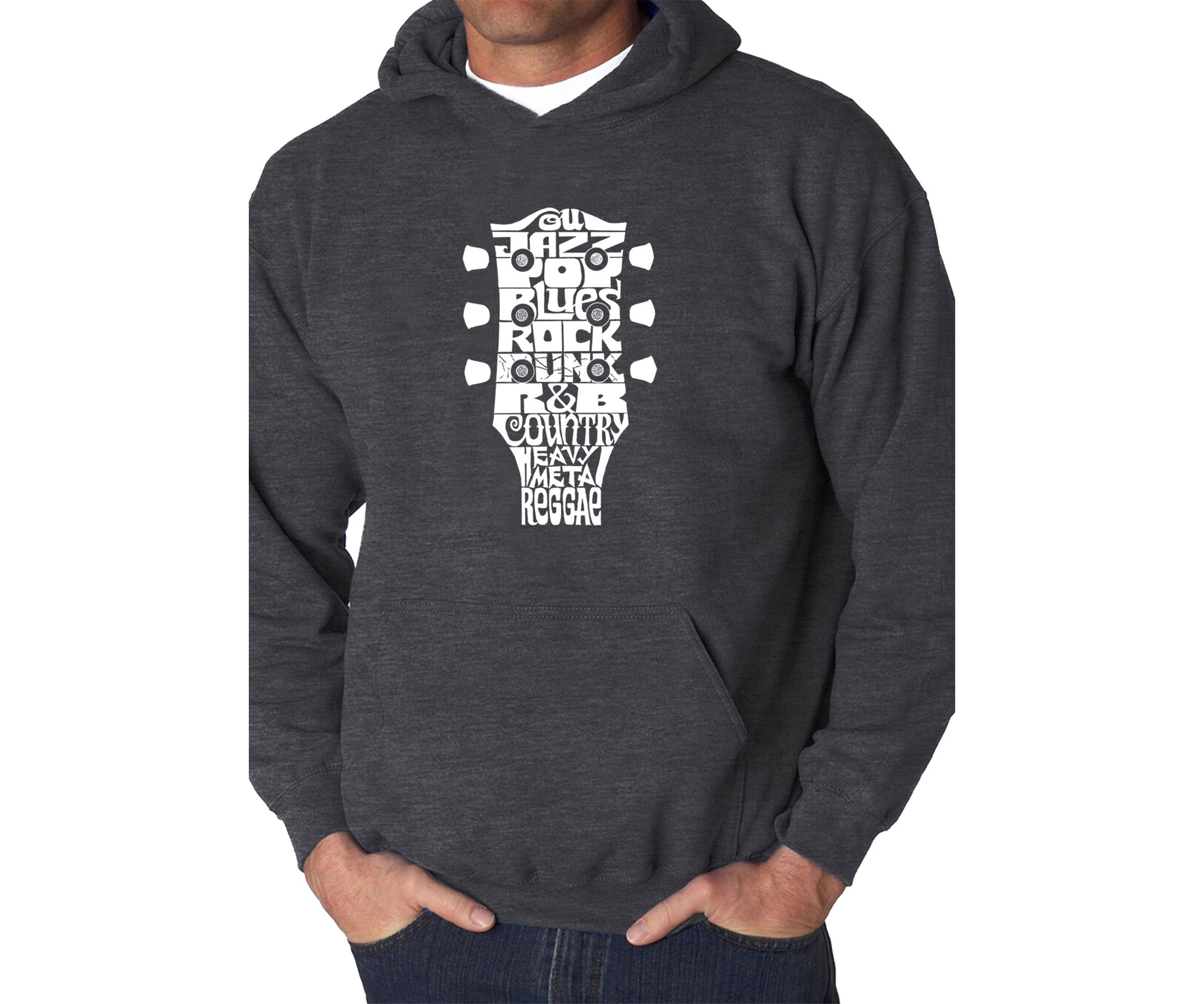 Word Art Graphic Guitar Head Music Genres Hooded Sweatshirt
