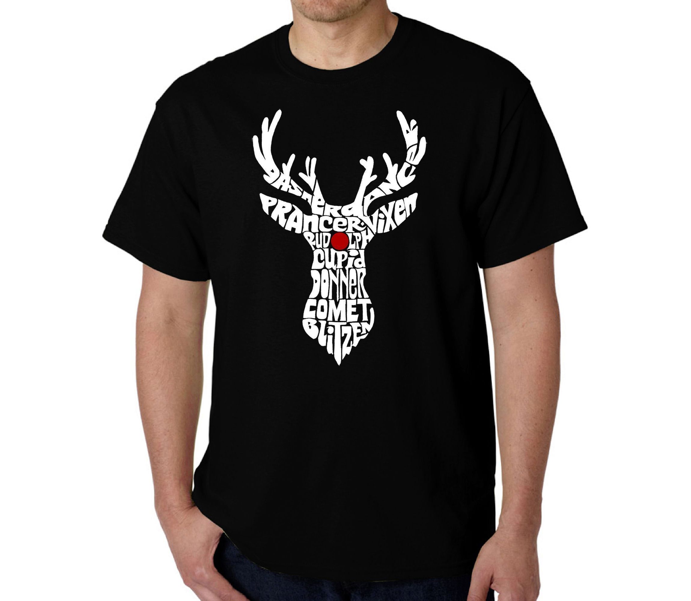 Mens Word Art T-shirt - Santas Reindeer