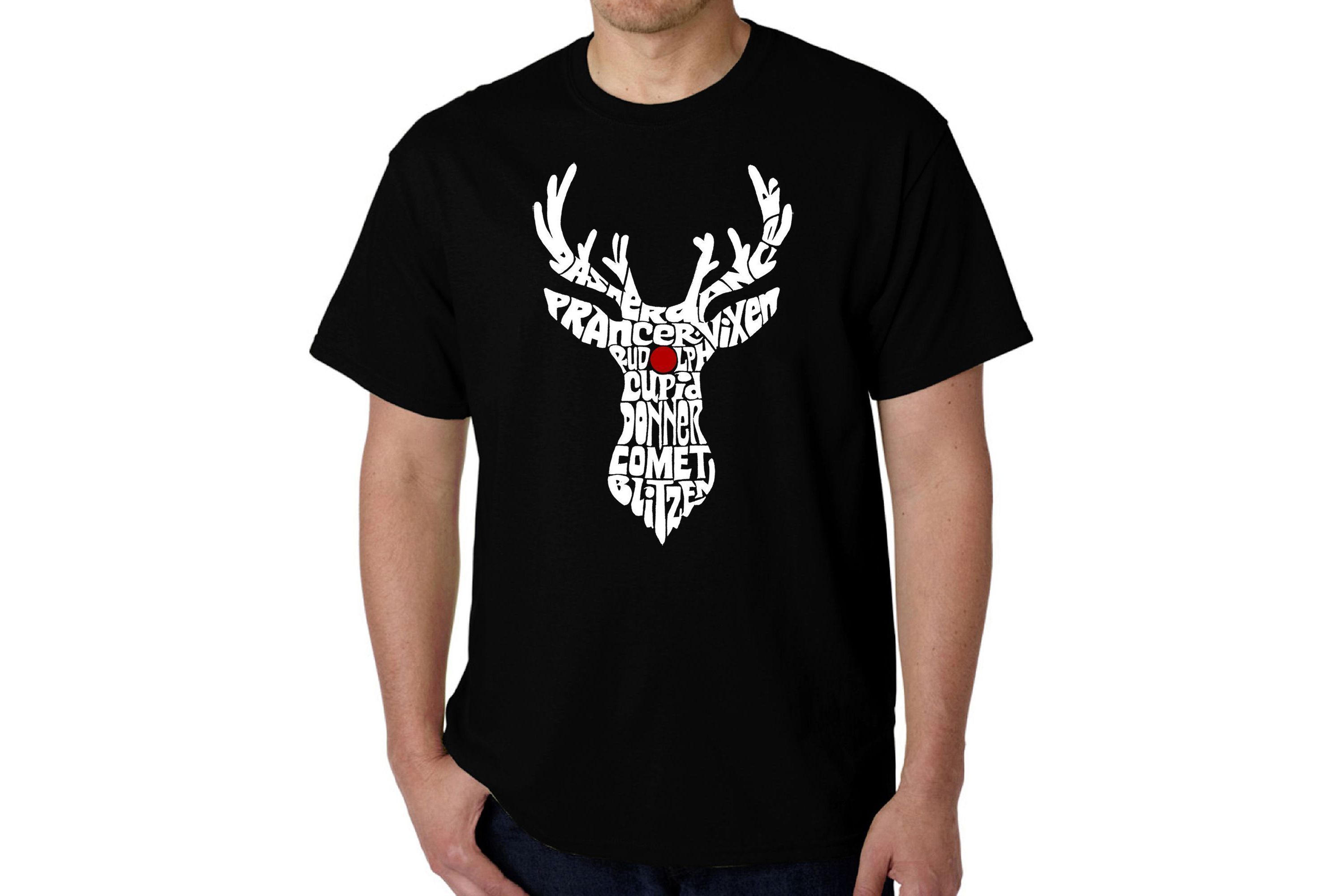 Mens Word Art T-shirt - Santas Reindeer