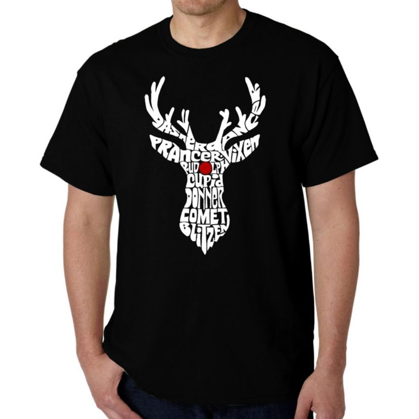 Mens Word Art T-shirt - Santas Reindeer