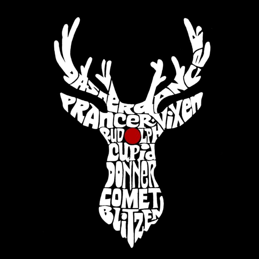 Mens Word Art T-shirt - Santas Reindeer