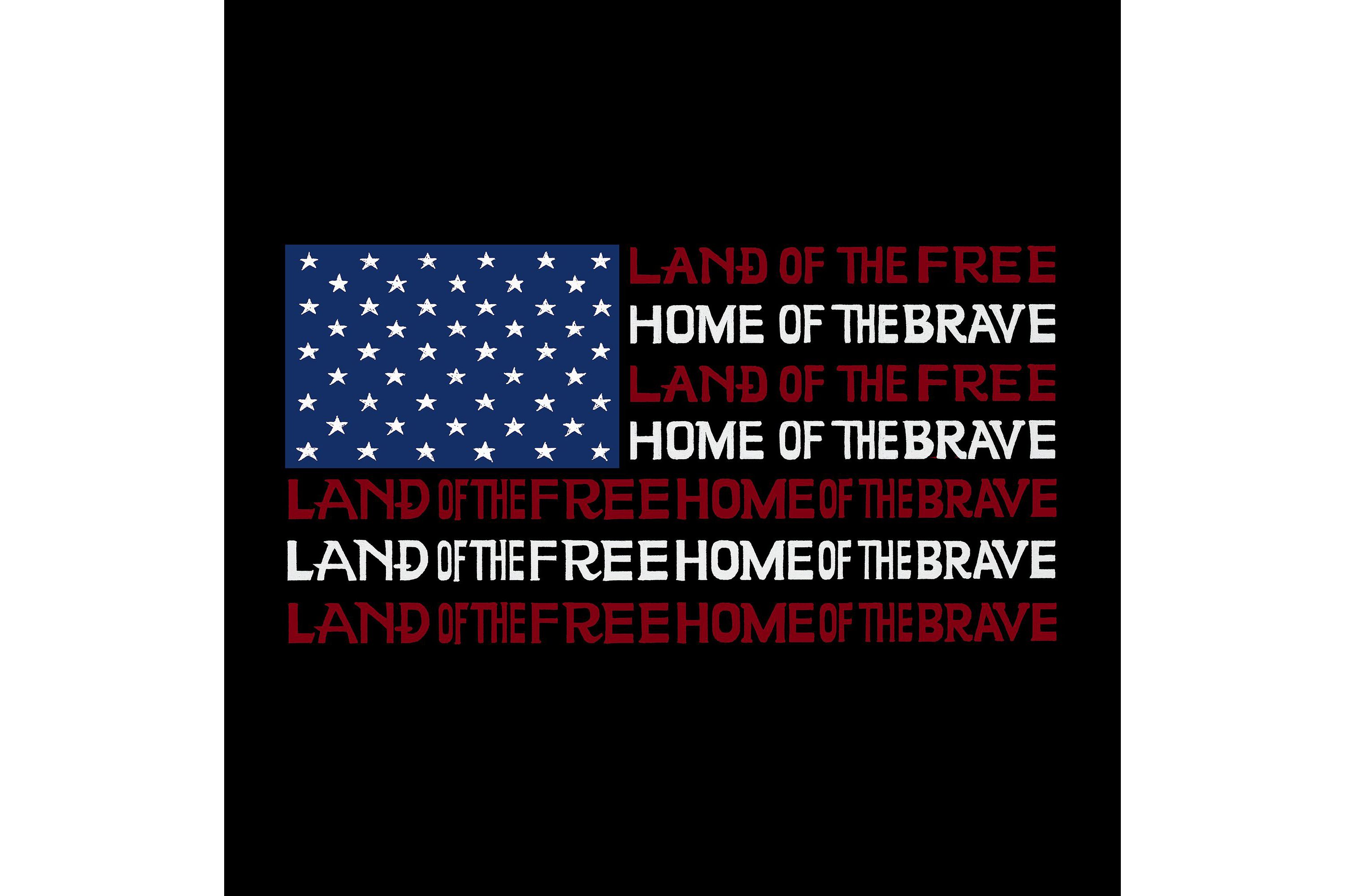 Mens Word Art Long Sleeve T-shirt - Land of the Free American Flag