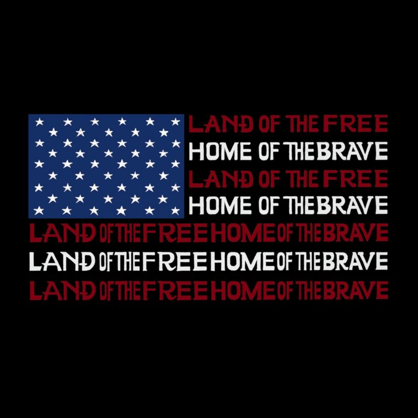 Mens Word Art Long Sleeve T-shirt - Land of the Free American Flag