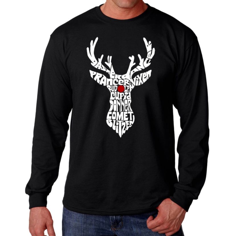 Mens Word Art Long Sleeve T-shirt - Santas Reindeer