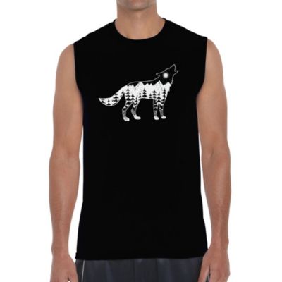 LA Pop Art Men's Word Art Sleeveless T-shirt - Howling Wolf, Black, Large -  0196042251675