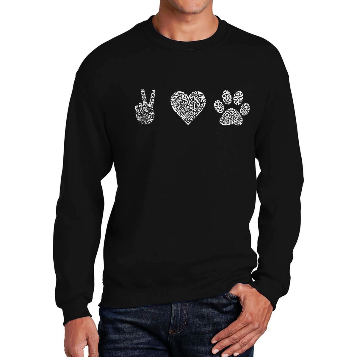 Mens Word Art Crewneck Sweatshirt - Peace Love Dogs