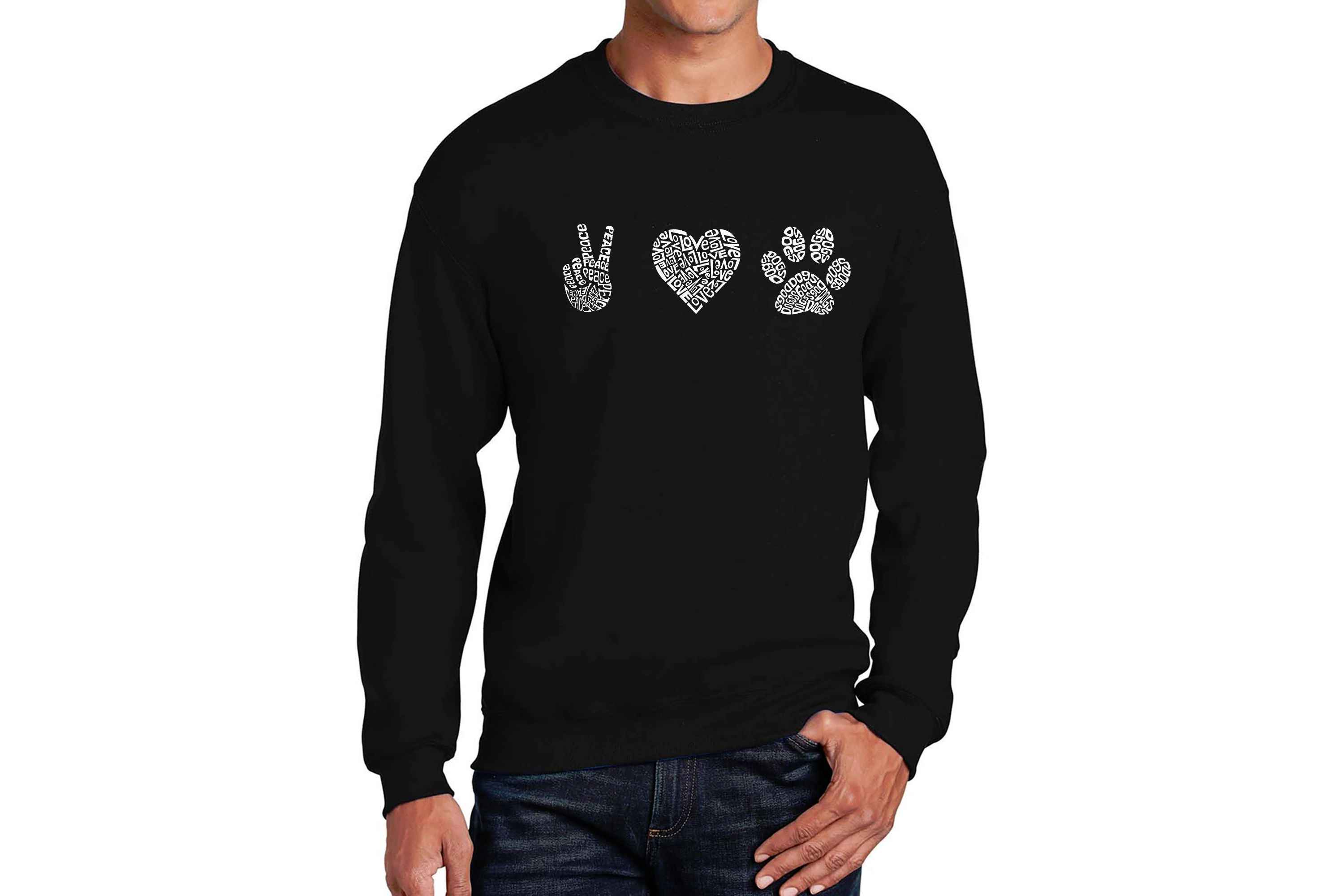 Mens Word Art Crewneck Sweatshirt - Peace Love Dogs