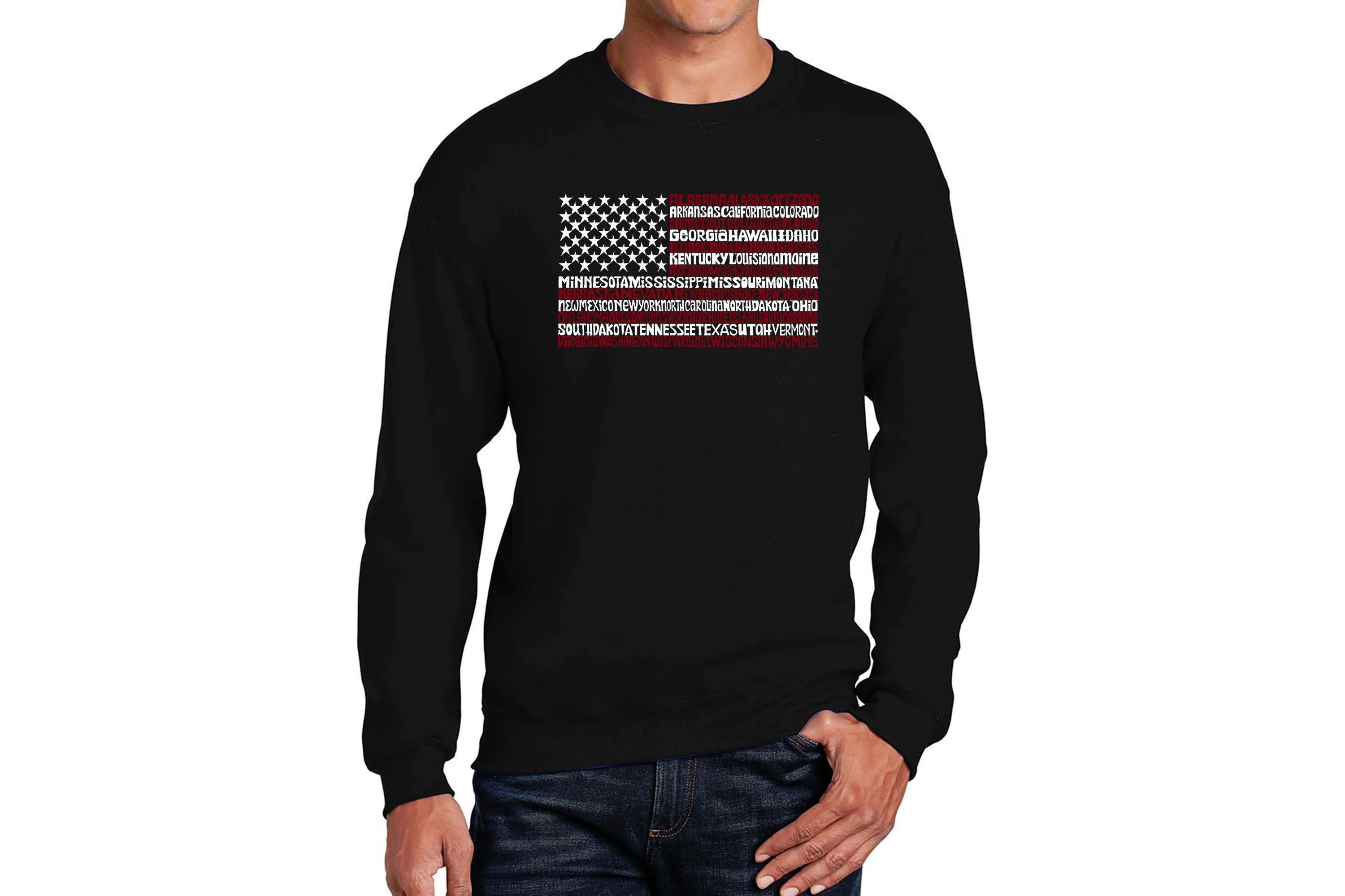 Mens Word Art Crewneck Sweatshirt - 50 States USA Flag