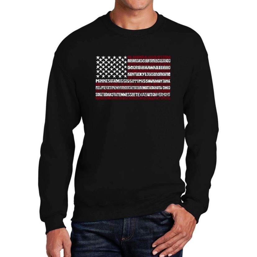 Mens Word Art Crewneck Sweatshirt - 50 States USA Flag