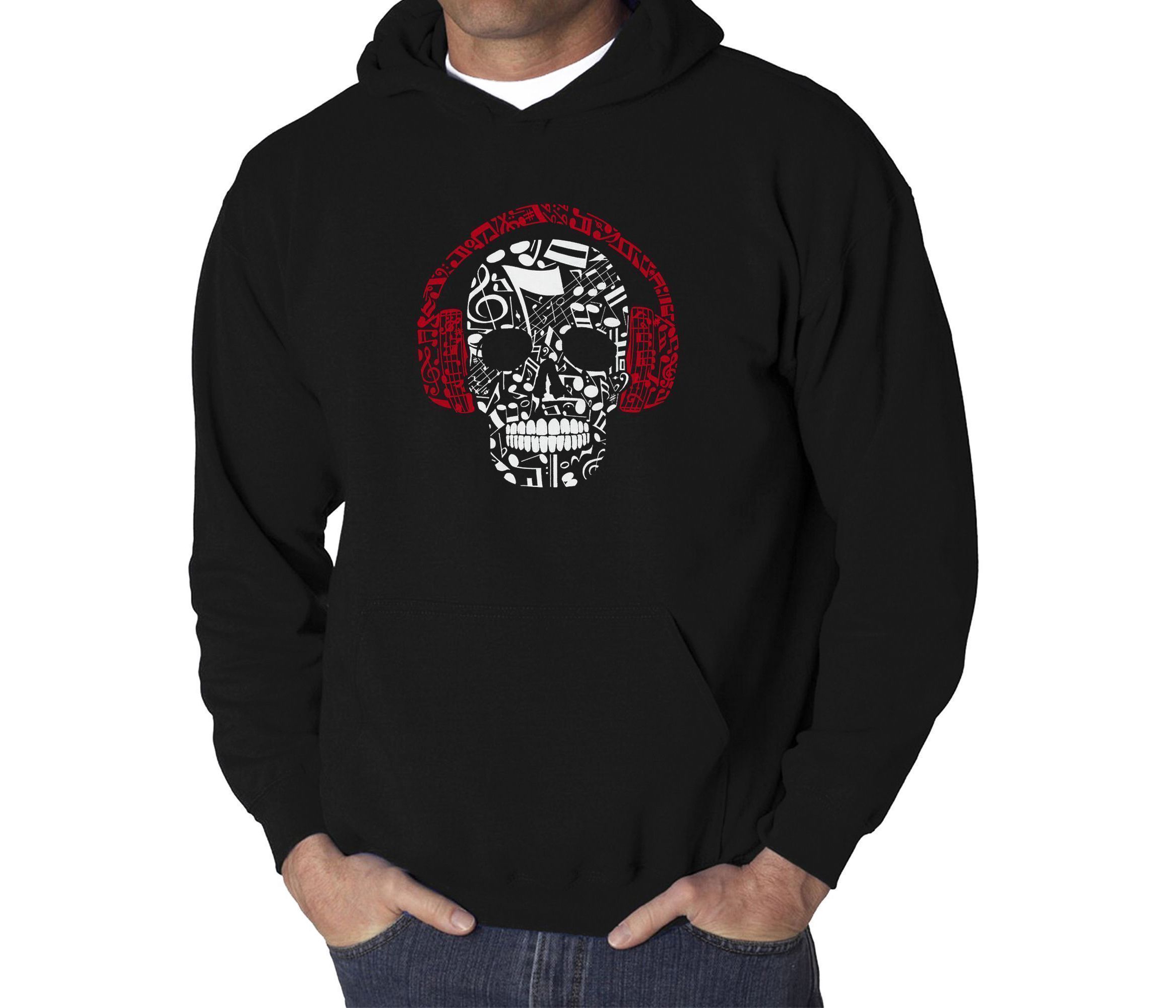 Mens Word Art Hooded Sweatshirt - Music Notes Skull