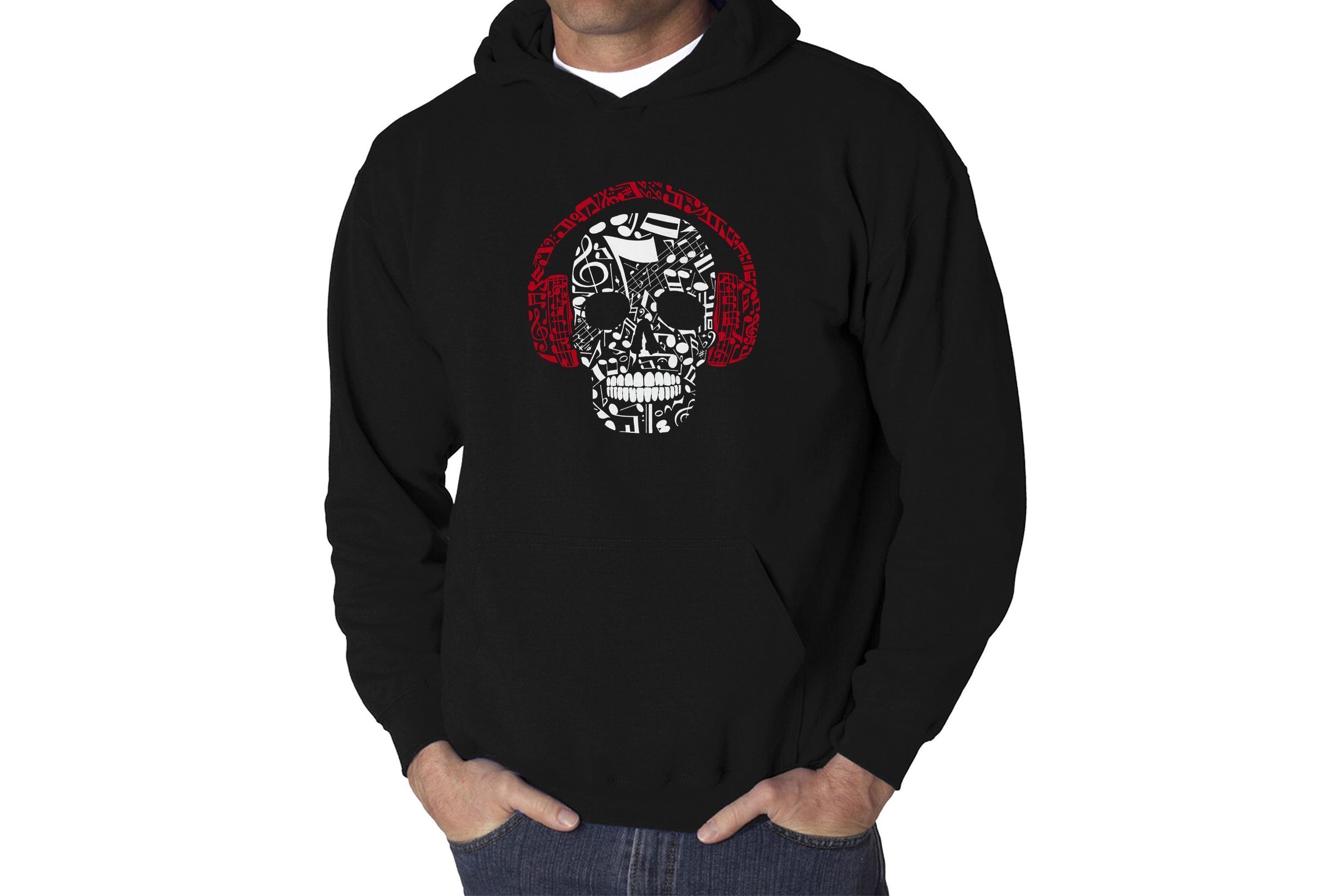 Mens Word Art Hooded Sweatshirt - Music Notes Skull
