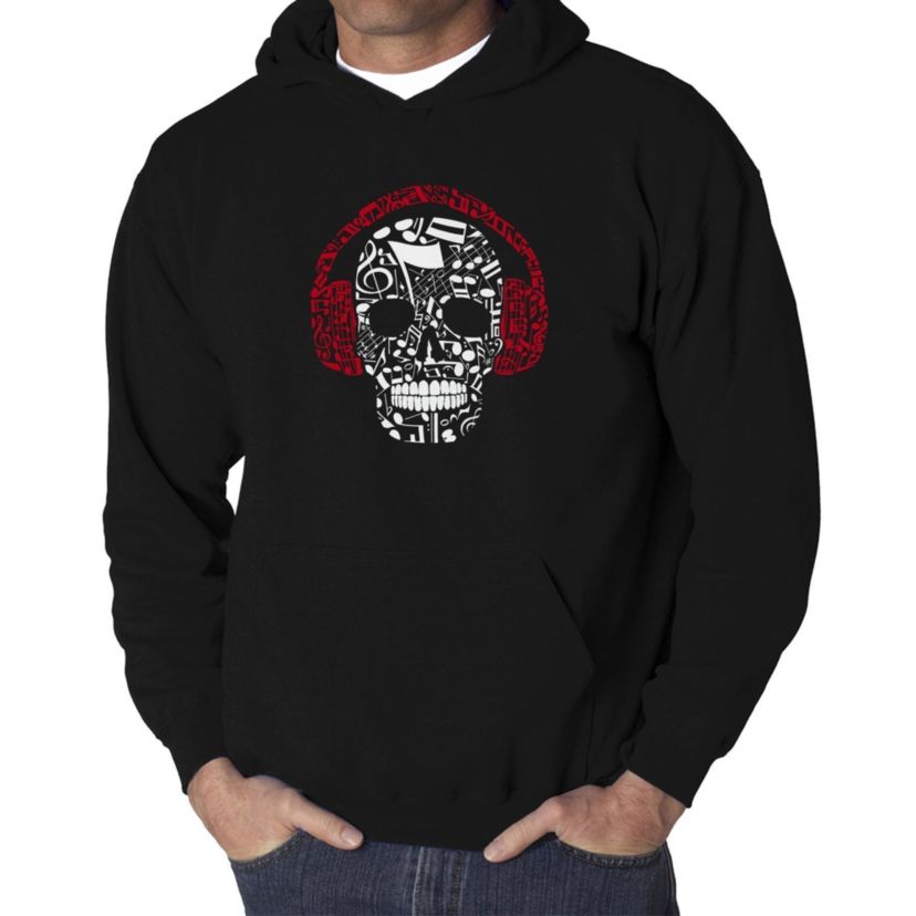 Mens Word Art Hooded Sweatshirt - Music Notes Skull