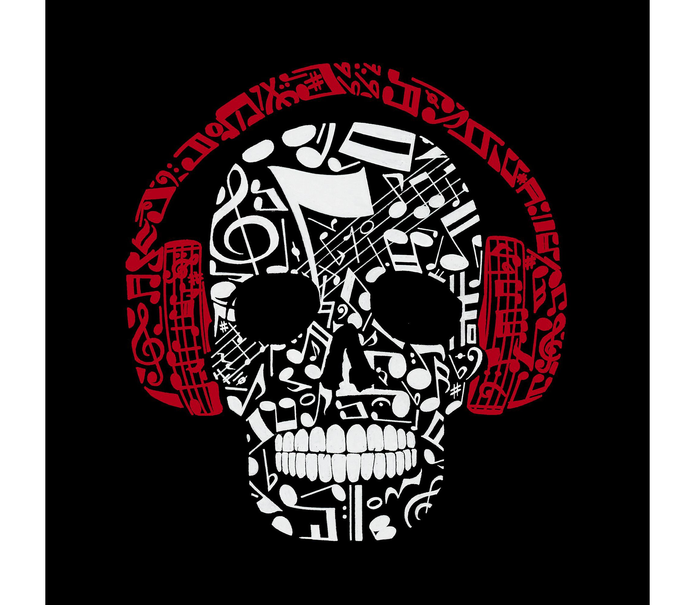 Mens Word Art Hooded Sweatshirt - Music Notes Skull