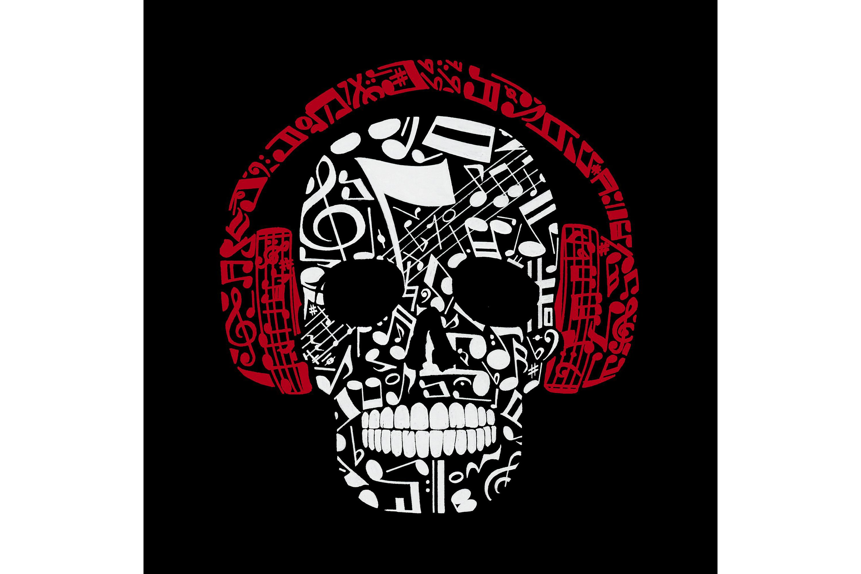 Mens Word Art Hooded Sweatshirt - Music Notes Skull
