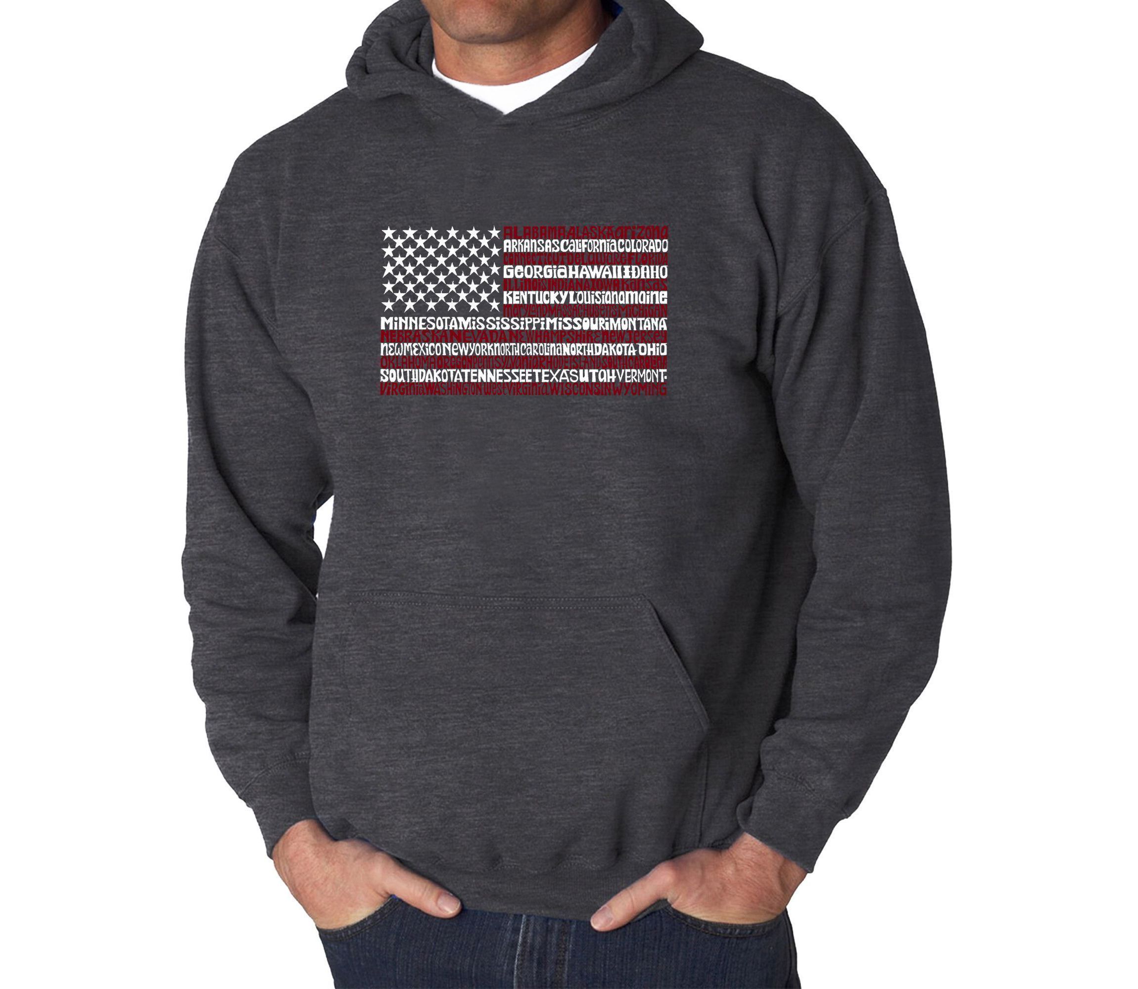 Mens Word Art Hooded Sweatshirt - 50 States USA Flag