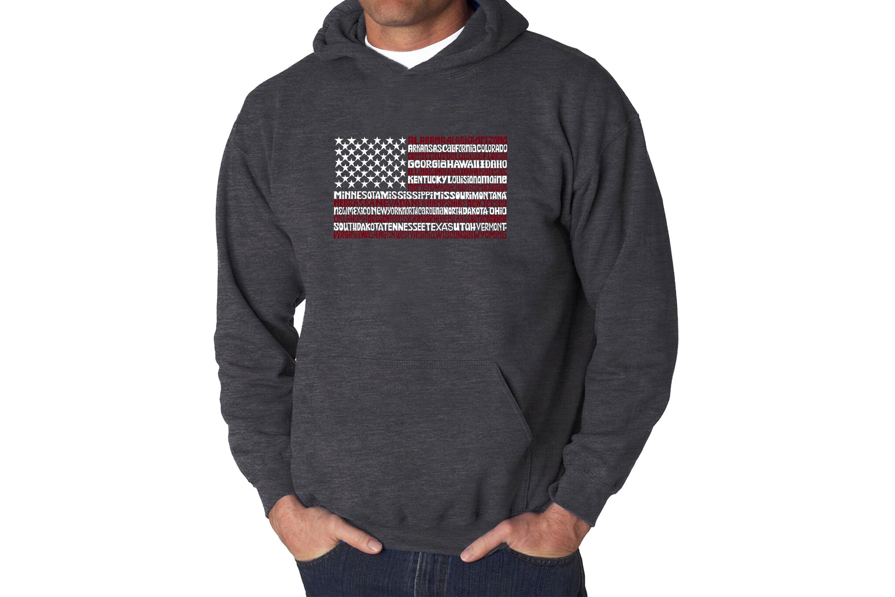 Mens Word Art Hooded Sweatshirt - 50 States USA Flag
