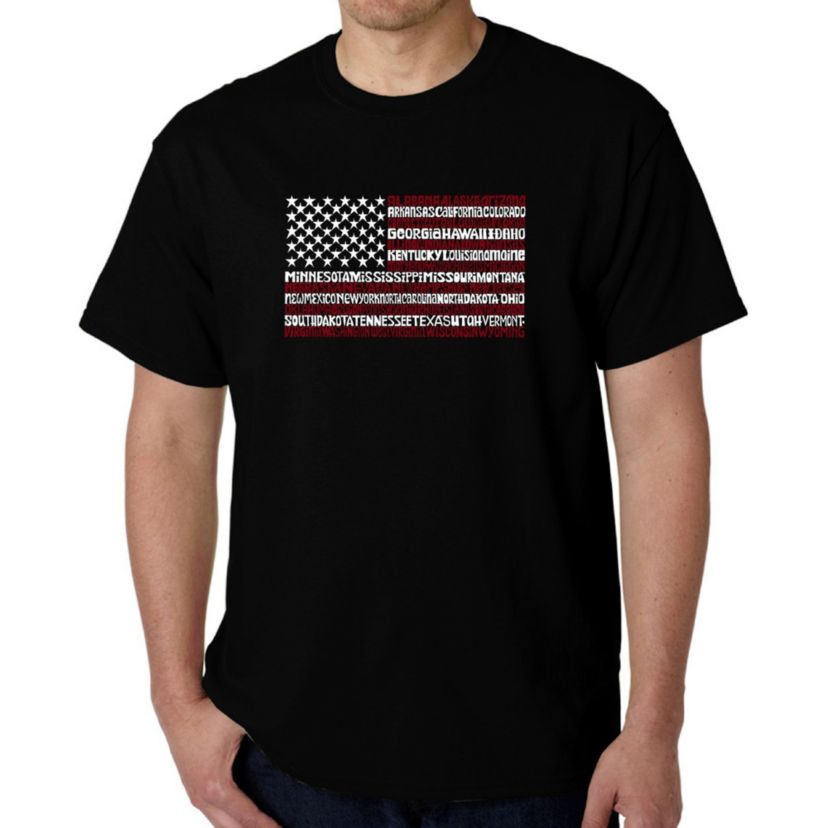 Mens Word Art T-shirt - 50 States USA Flag