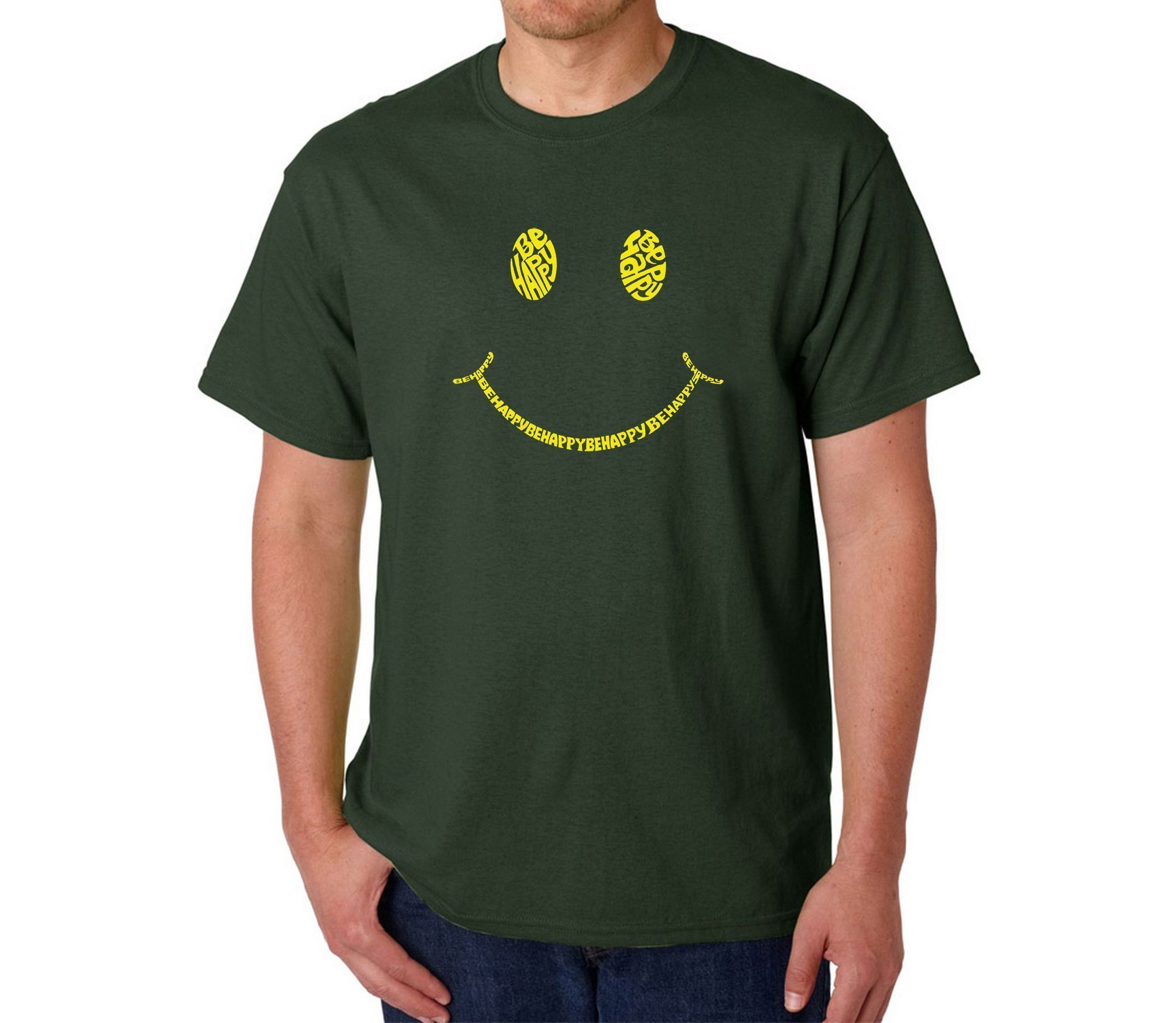 Mens Word Art T-shirt - Be Happy Smiley Face