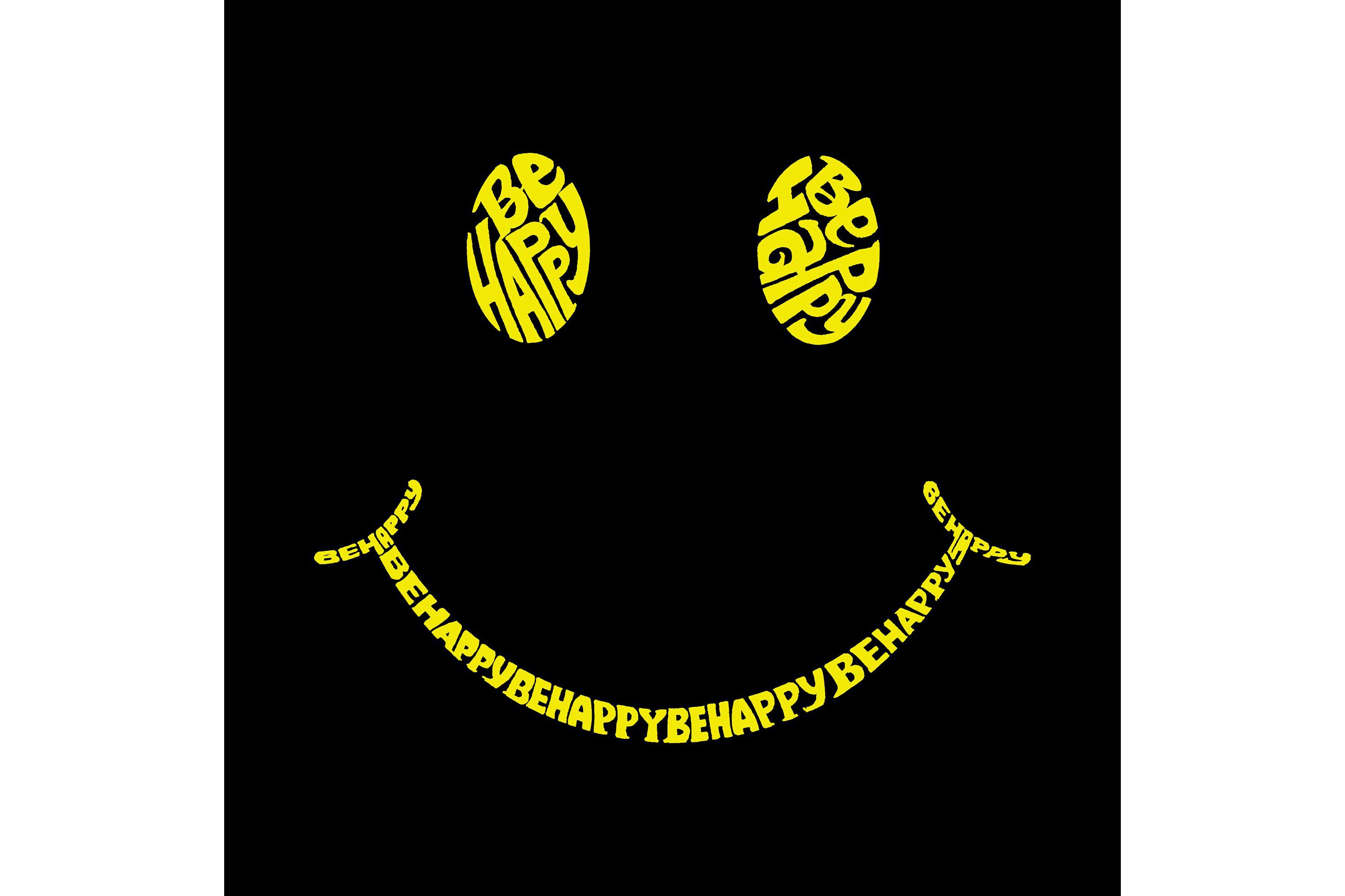 Mens Word Art T-shirt - Be Happy Smiley Face