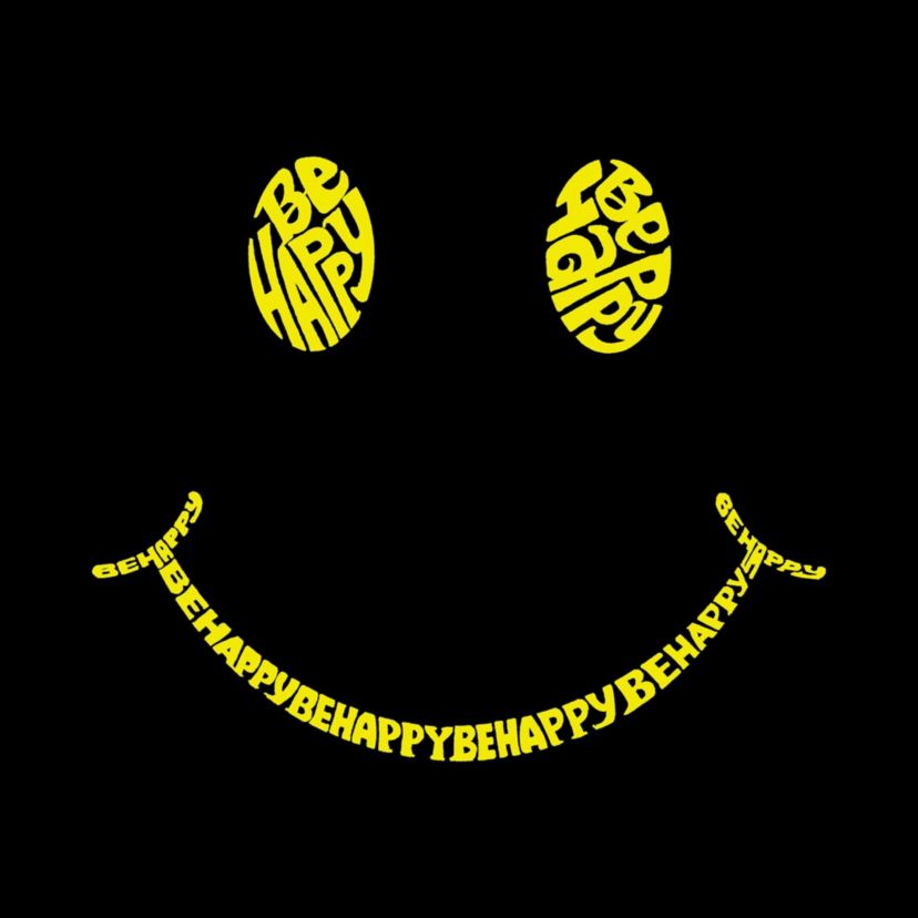 Mens Word Art T-shirt - Be Happy Smiley Face