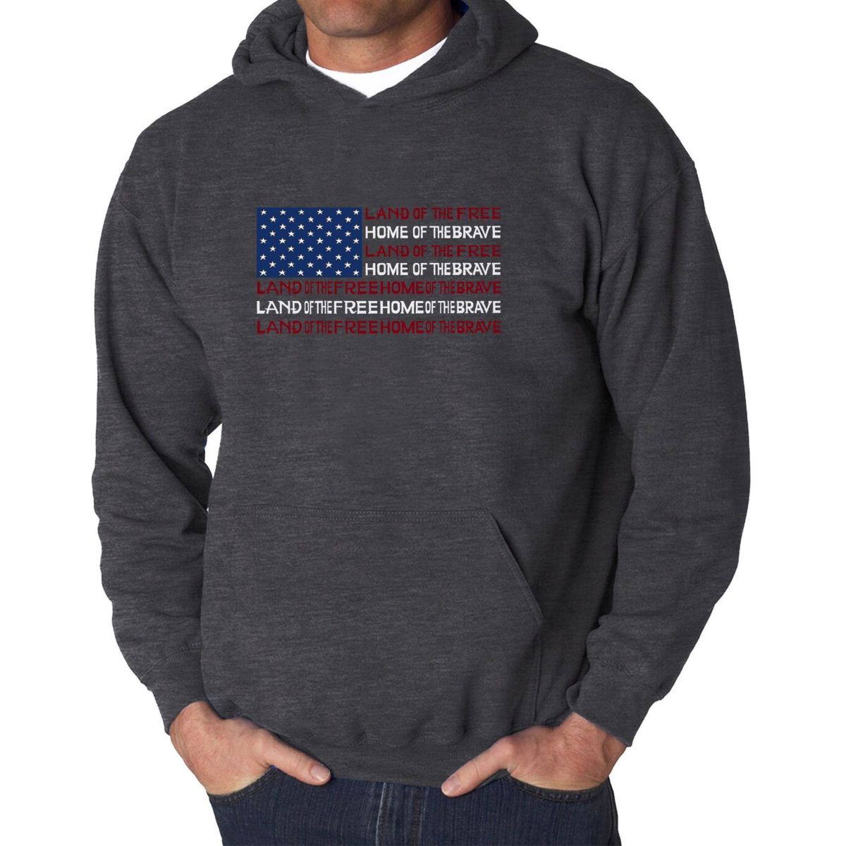 Mens Word Art Hooded Sweatshirt - Land of the Free American Flag