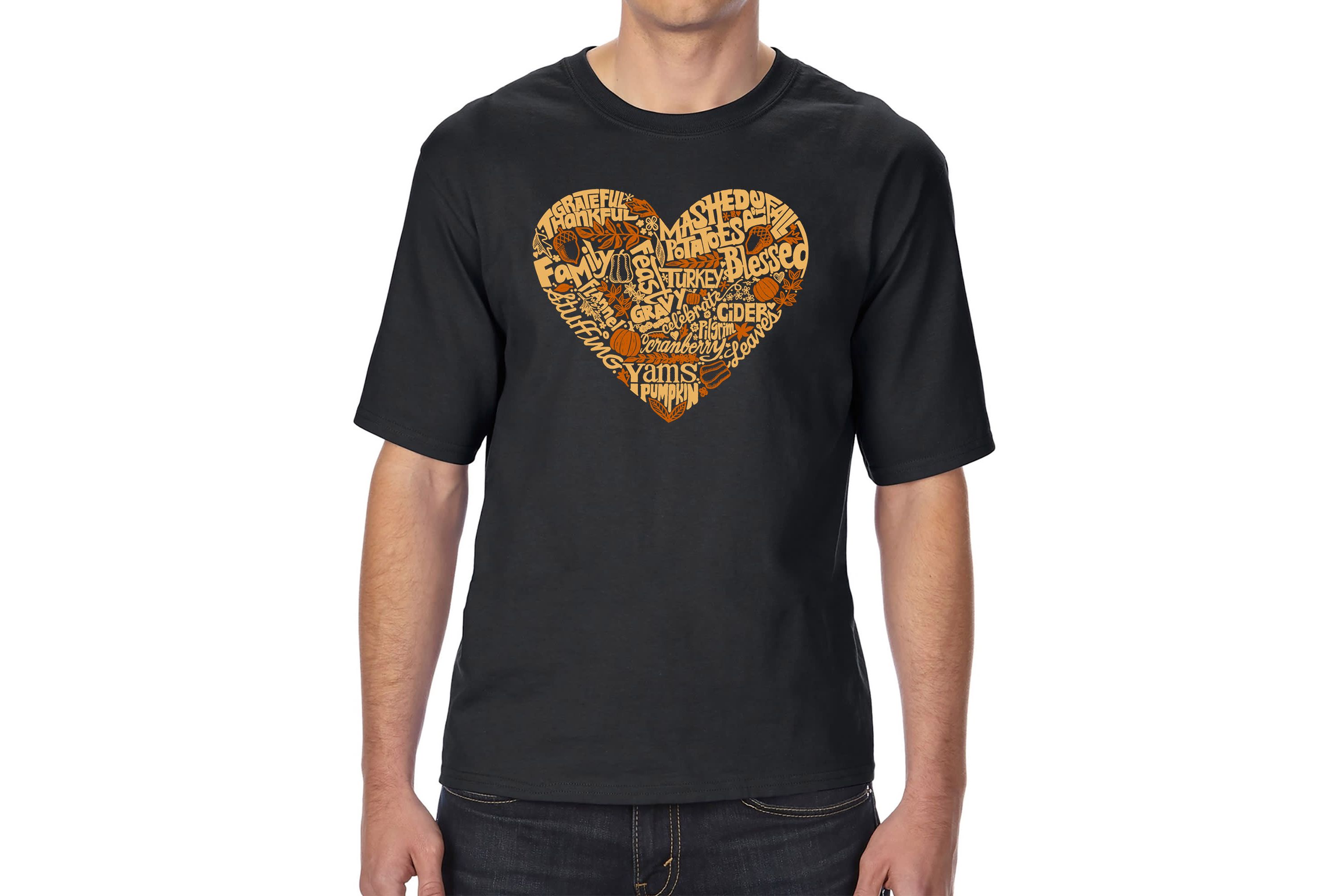 Mens Tall and Long Word Art T-Shirt - Thanksgiving Heart
