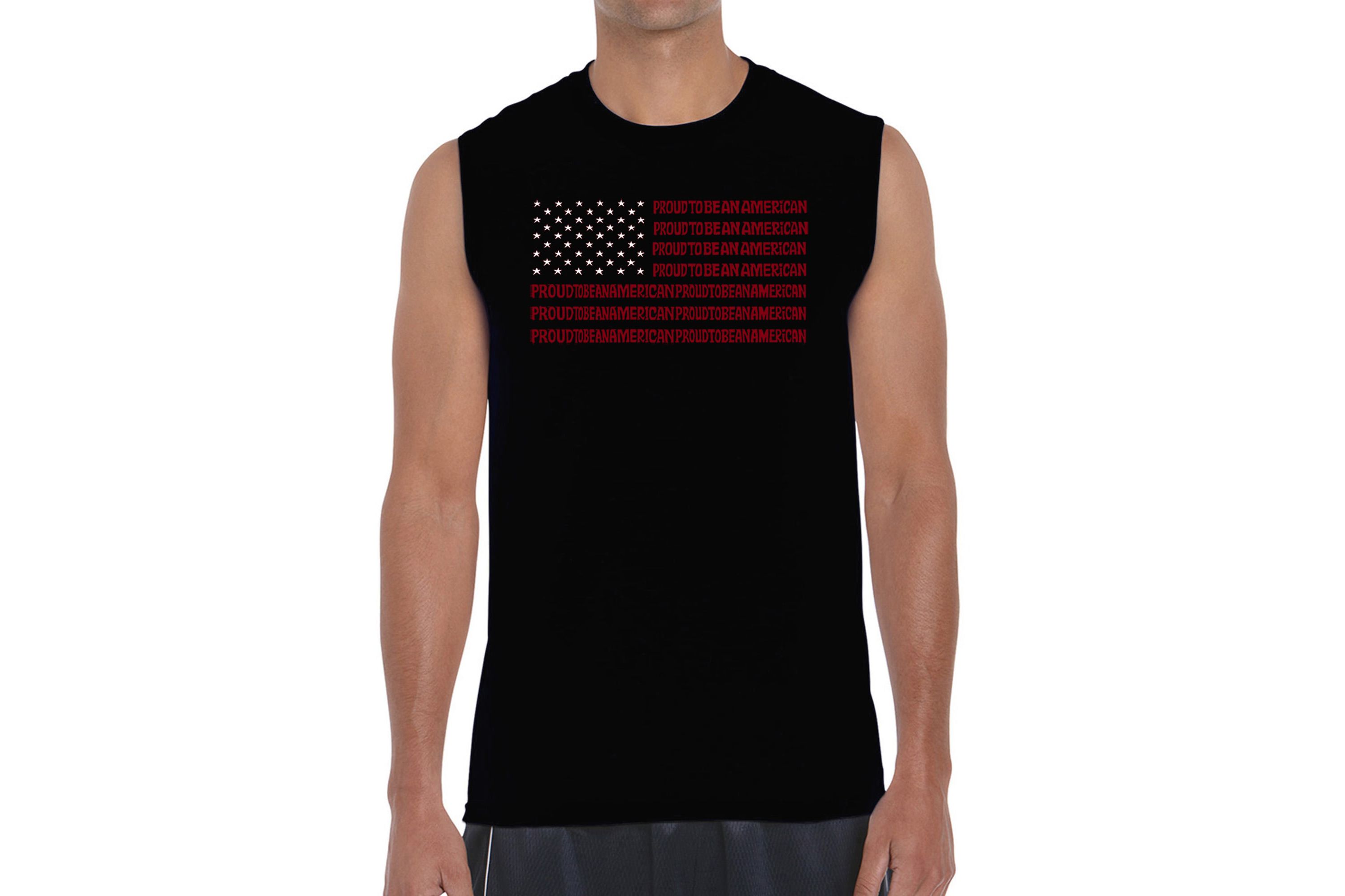 Mens Word Art Sleeveless T-Shirt - Proud To Be An American